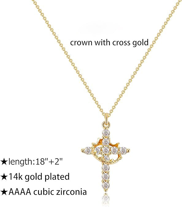 Jesus' Blessing Rotating Crown Cross Necklace | 18K Gold Plated Diamond Faith Jewelry | Perfect for Communion, Baptism, and Special Gifts