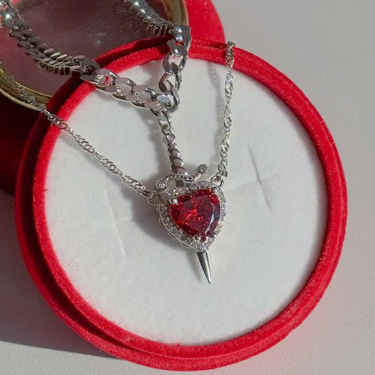 Heart Sword Necklace, Couple Necklace, 2pcs Necklace, Sword Necklace, Valentine's Day Gift