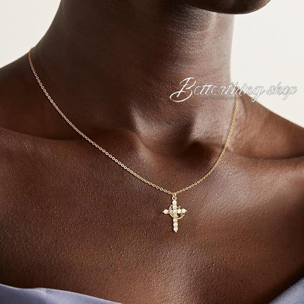 Jesus' Blessing Rotating Crown Cross Necklace | 18K Gold Plated Diamond Faith Jewelry | Perfect for Communion, Baptism, and Special Gifts