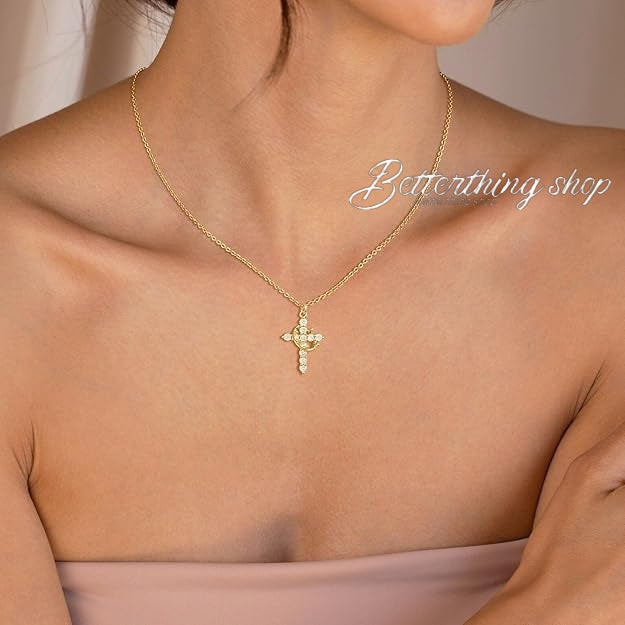 Jesus' Blessing Rotating Crown Cross Necklace | 18K Gold Plated Diamond Faith Jewelry | Perfect for Communion, Baptism, and Special Gifts