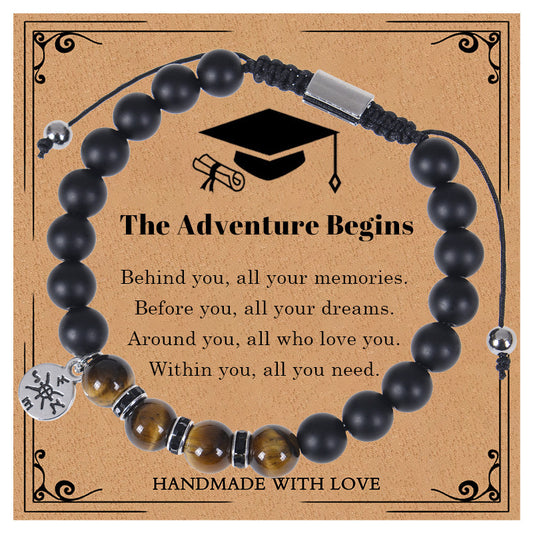 Creative Natural Stone Compass Bracelet with Tiger's Eye and Black Hematite Beads