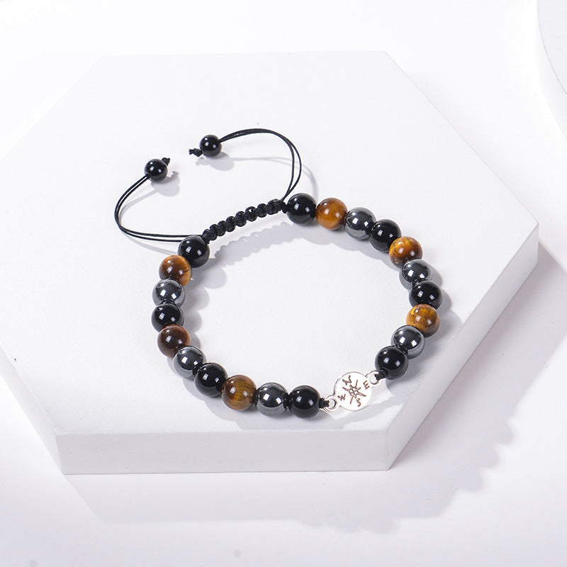 Creative Natural Stone Compass Bracelet with Tiger's Eye and Black Hematite Beads