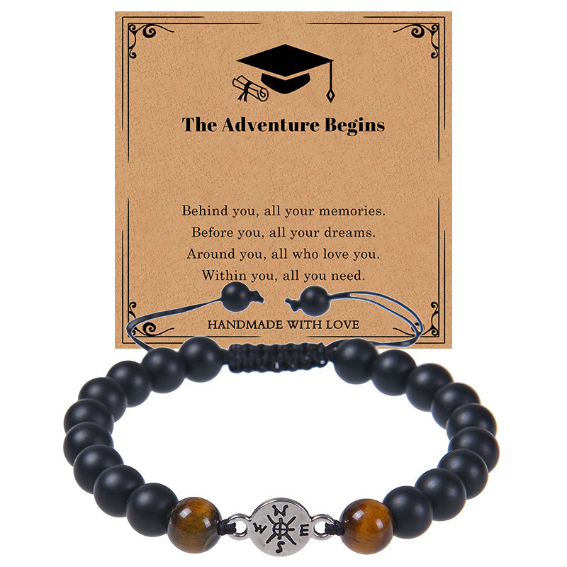 Creative Natural Stone Compass Bracelet with Tiger's Eye and Black Hematite Beads