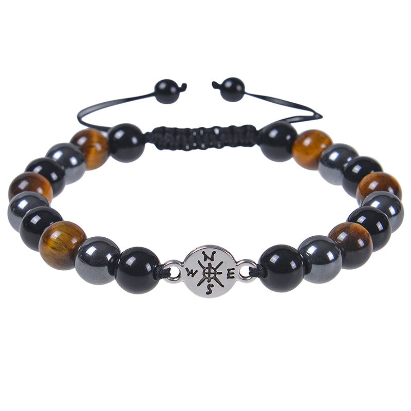 Creative Natural Stone Compass Bracelet with Tiger's Eye and Black Hematite Beads