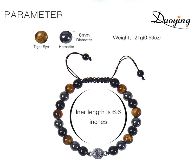 Creative Natural Stone Compass Bracelet with Tiger's Eye and Black Hematite Beads