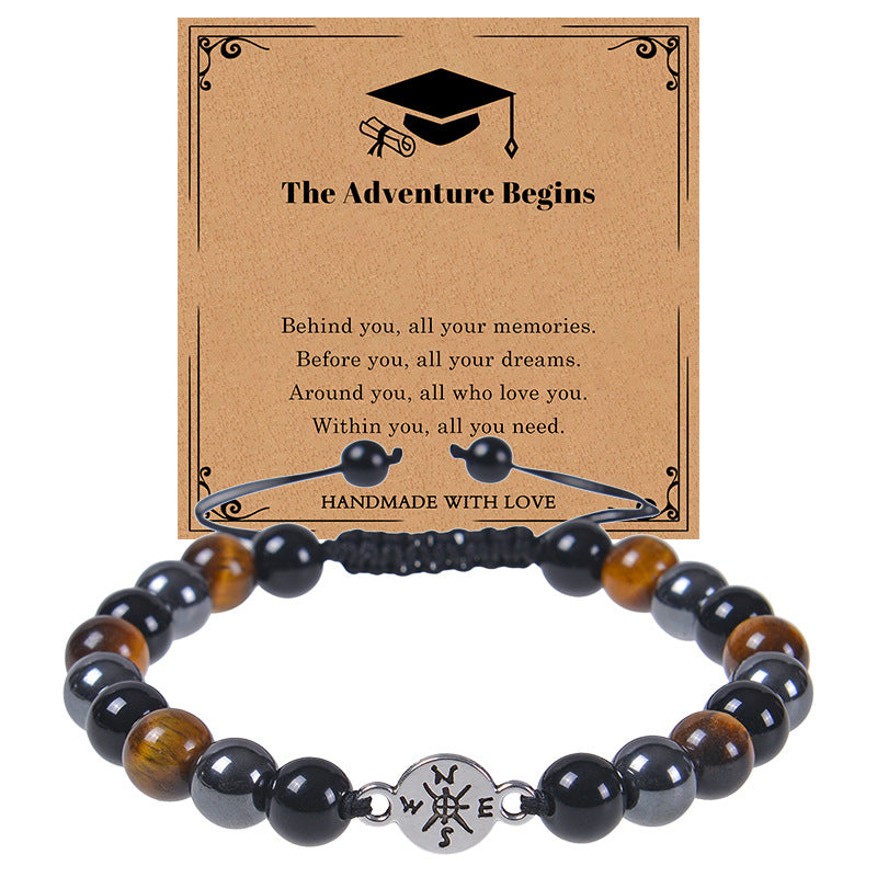 Creative Natural Stone Compass Bracelet with Tiger's Eye and Black Hematite Beads