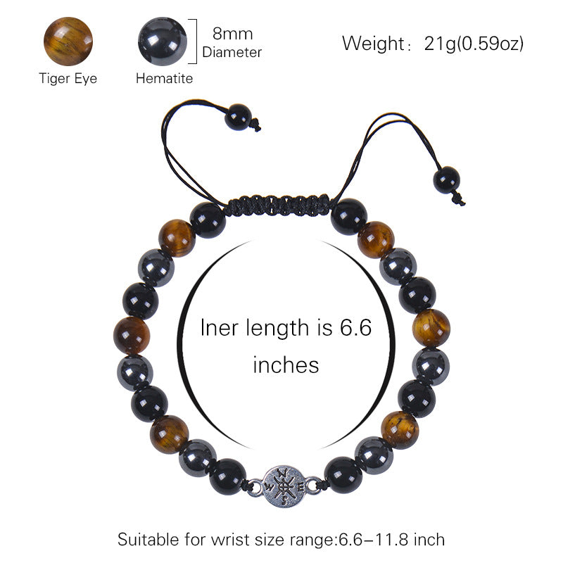 Creative Natural Stone Compass Bracelet with Tiger's Eye and Black Hematite Beads