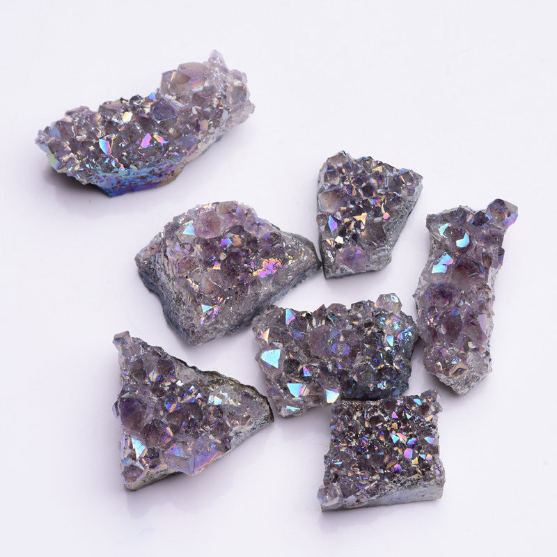 Electroplated Purple Amethyst Cluster: Natural Crystal Cluster with Purple Coating, Decorative Ornament.