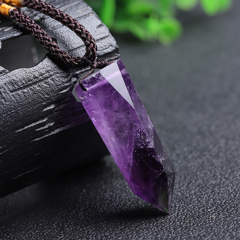 Natural Amethyst Hexagonal Point Pendant Necklace