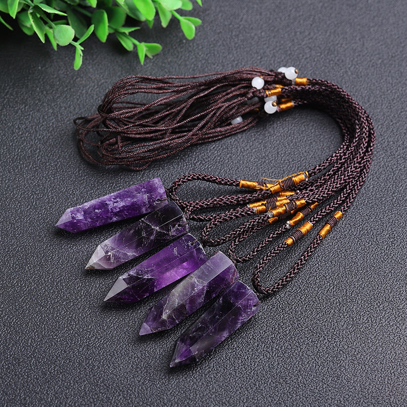 Natural Amethyst Hexagonal Point Pendant Necklace