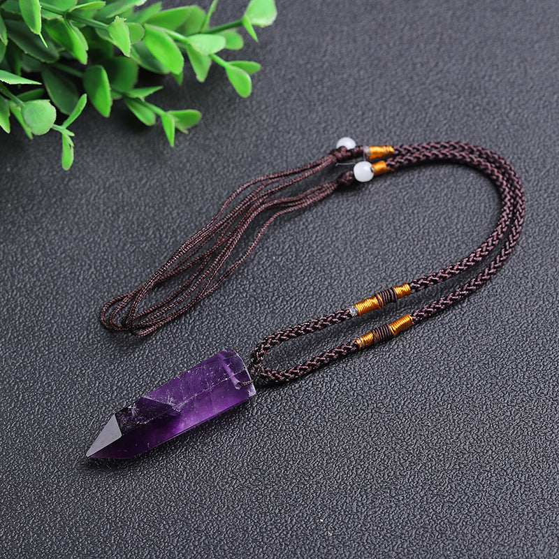 Natural Amethyst Hexagonal Point Pendant Necklace