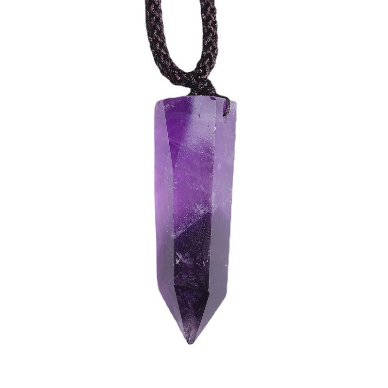 Natural Amethyst Hexagonal Point Pendant Necklace