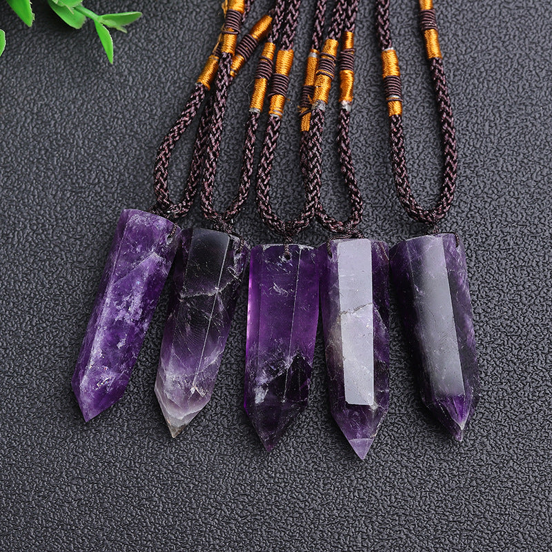 Natural Amethyst Hexagonal Point Pendant Necklace