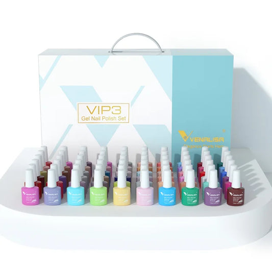 Venalisa VIP Kit Great Coverage Soak Off UV LED Nail Gel Polish Set Base Long Wear Top Coat Color Palette 60 Colors 7.5ml