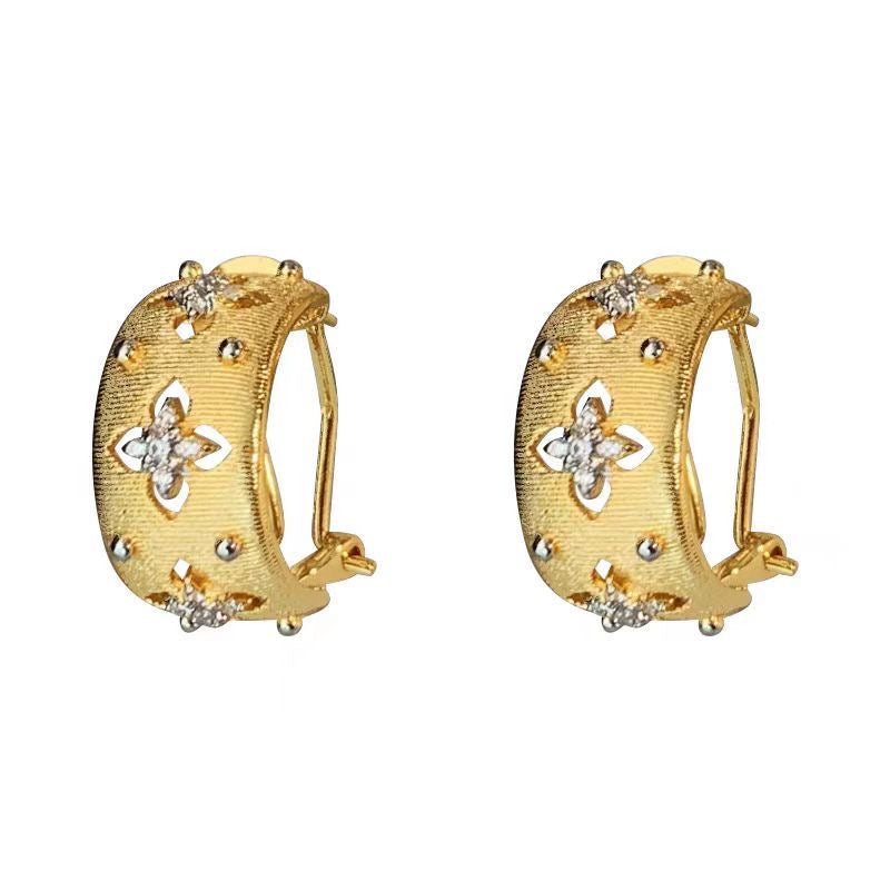 S925 silver needle Buccellati earrings, ear hoops, metal brushed and hollowed-out heavy-duty stud earrings, with advanced texture, retro style for women.