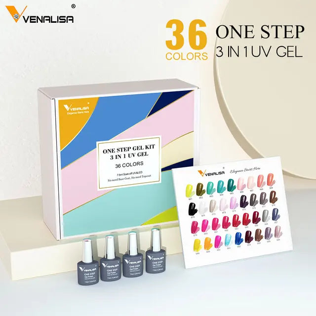 Venalisa VIP Kit Great Coverage Soak Off UV LED Nail Gel Polish Set Base Long Wear Top Coat Color Palette 60 Colors 7.5ml