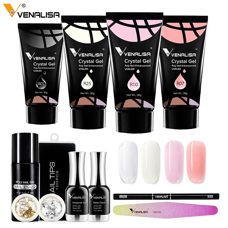 VENALISA Poly LED UV Gel Kit New Acrylic Nail Art UV/LED Manicure Nail Tool Crystal Gel Set Nail Decoration Nail Files VIP Kit